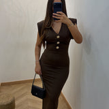 Robe épaulette bijoux [ marron ]