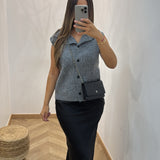 Cardigan boutonné sans manche [ gris ]