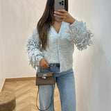 Cardigan manche froufrou [ gris ]