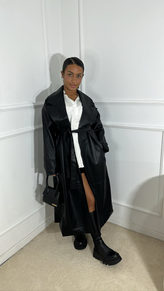 Trench en cuir oversize [ noir ]