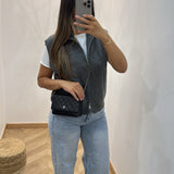 Cardigan zip sans manche [ gris ]