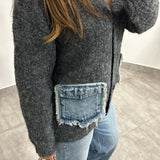 Cardigan manche longue [ gris foncé ]