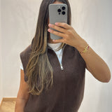 Cardigan zip sans manche [ marron ]
