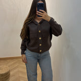 Gilet capuche bouton [ marron ]