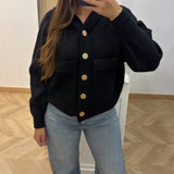 Gilet capuche bouton [ noir]