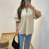 Haut col V bouffant [ beige ]