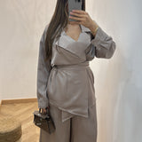 Ensemble fluide avec ceinture [ taupe ]