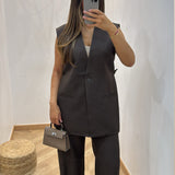 Veste blazer sans manche [ marron ]