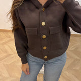 Gilet capuche bouton [ marron ]