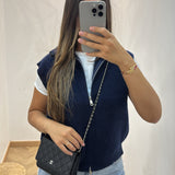 Cardigan zip sans manche [ bleu ]