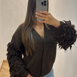 Cardigan manche froufrou [ marron ]