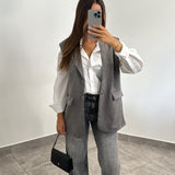 Blazer sans manche fendu sur le dos  [ gris ]