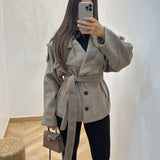 Manteau avec ceinture daim [ taupe ]