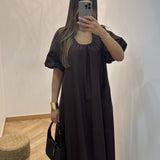 Robe bouffante manche courte [ marron ]