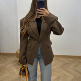 Blazer ceintré épaulette [ marron ]