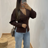 Gilet en maille fermeture agrafe [ marron ]