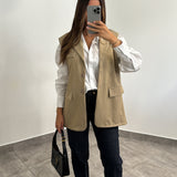 Blazer sans manche fendu sur le dos  [ camel ]