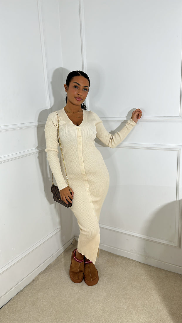 Robe moulante bouton [ beige ]