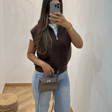 Cardigan zip sans manche [ marron ]