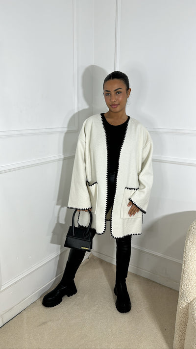 Veste surpiqûres moumoute [ blanc ]