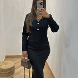 Gilet maille bouton dorée [ noir ]