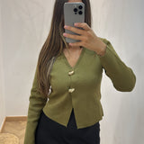 Gilet maille bouton dorée [ vert olive ]
