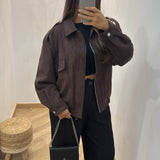 Blouson court en daim [ marron ]