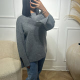 Pull manche fente gris