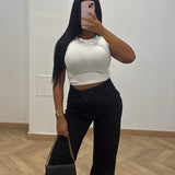 Pantalon pince retroussé [noir]