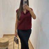Cardigan boutonné sans manche [ bordeaux ]