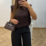 Pull sans manche épaulette [ marron ]