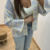 Cardigan court crochet [ bleu ]