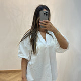 Haut col V bouffant [ blanc ]