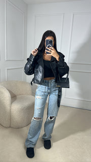 Trench court simili cuir [ noir ]