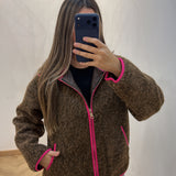 Veste moumoute [ marron / rose ]