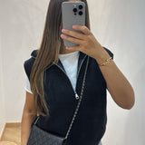 Cardigan zip sans manche [ noir ]