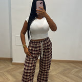 Pantalon à carreaux [bordeaux]