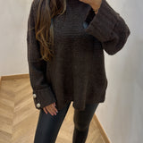 Pull bouton [ marron ]