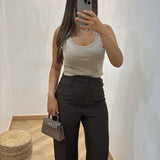 Pantalon pince taille haute [ marron ]