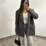 Blazer oversize fendue sur le dos [ gris ]