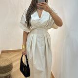 Robe bouffante ceintré [ beige ]
