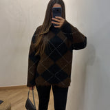 Pull à carreaux [ marron ]