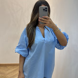 Haut col V bouffant [ bleu ]