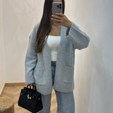 Gilet mi-long poche [ gris bleu ]