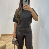 Pantalon simili cuir [ choco ]