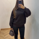 Pull col bouton [ marron ]