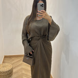 Robe noué gaz de coton [ marron ]