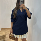 Blazer manche courte oversize [ bleu nuit ]
