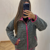 Veste moumoute [ gris / rose ]