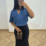 Chemise col V jean